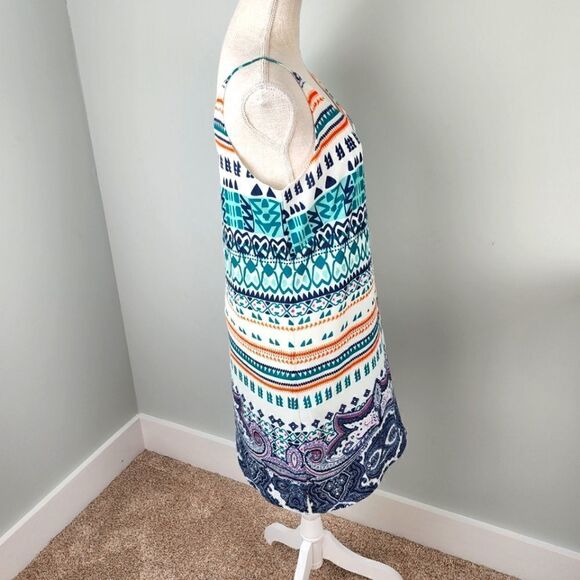 JOY JOY WOMEN'S PULL OVER SPAGETTI STRAPS AZTEC PRINT LINED DRESS SIZE SMALL - Picture 3 of 6
